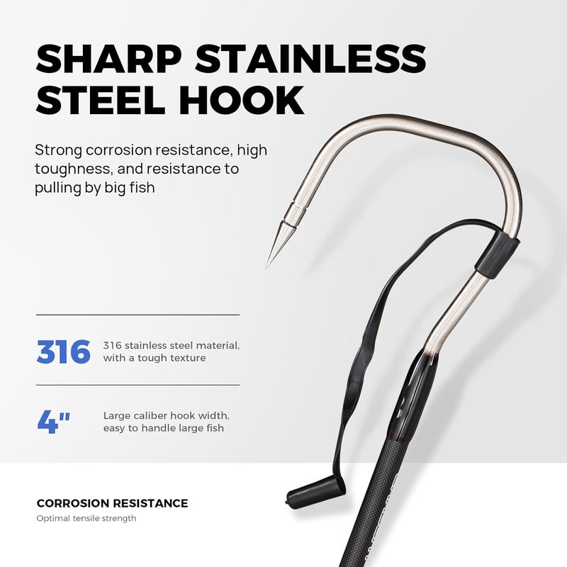 FISHAPPY Fishing Gaff Saltwater Fish Gaff with S316 Stainless Steel Fishing Hook Carbon Fiber Fishing Gaff - Image 2